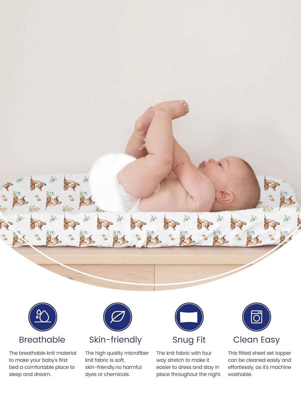 TotAha Premium Stretchy Changing Pad Cover, Buttery Soft Diaper Changing Pad Covers for Girls Boys, Super Stretchy Jersey Knit Changing Table Covers, Forest Bear & Cute Deer