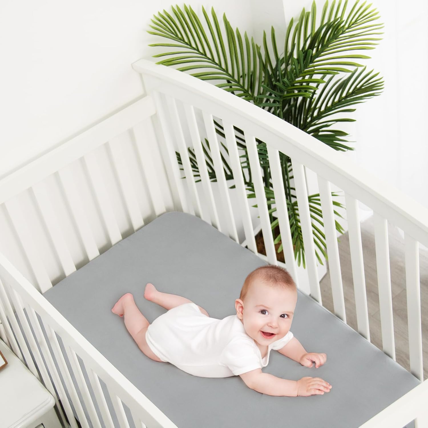 Crib Sheets Waterproof 2 Pack, Crib Mattress Protector, Toddler Fitted Crib Sheet Neutral, Ultra Soft & Breathable Toddler Bed Sheets for Boys and Girls, Grey & Pink