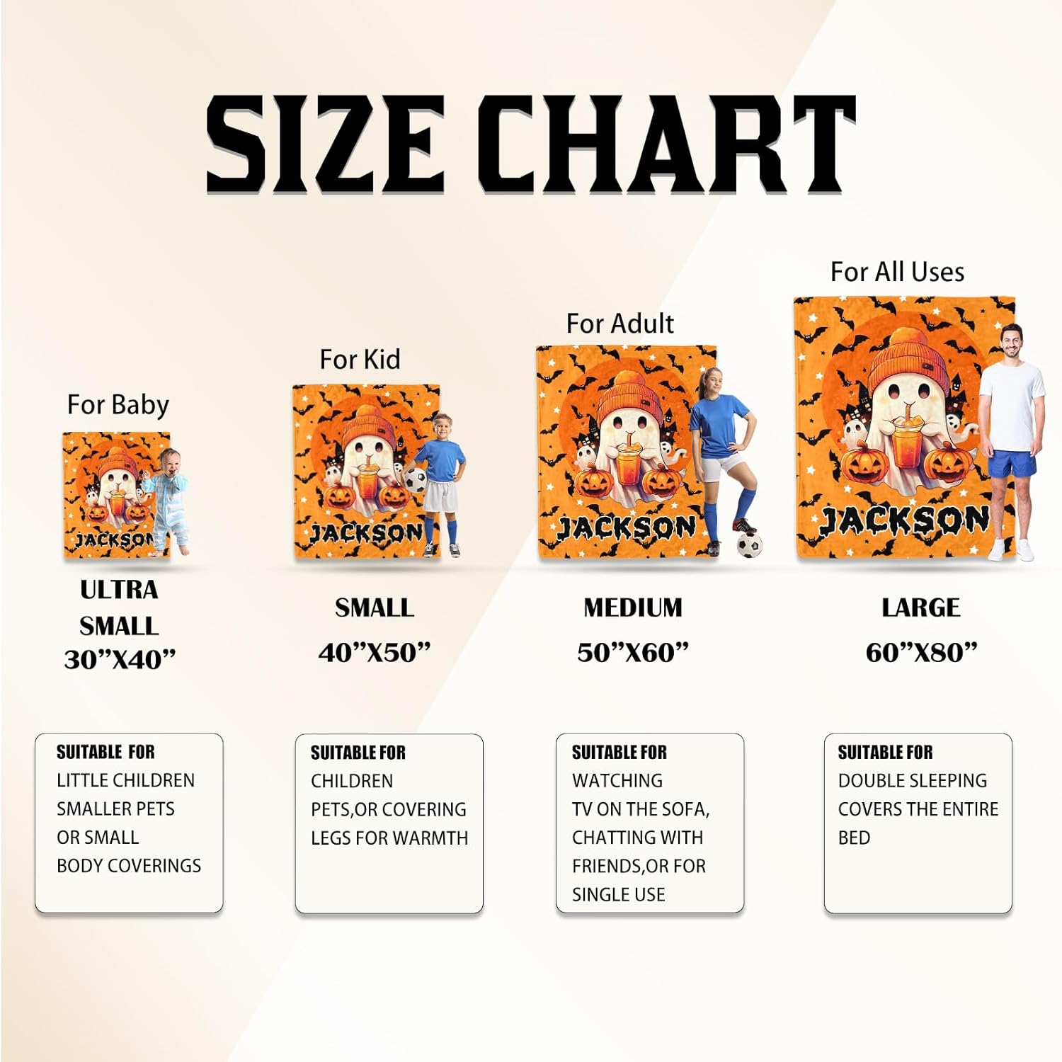 Ship Next Day, Custom Halloween Blanket - Printed in USA, Personalized Baby Blankets with Name, Gift for Kids Boys Girls, Unique Present for Birthday, Christmas, Halloween Bats Toddler Blanket