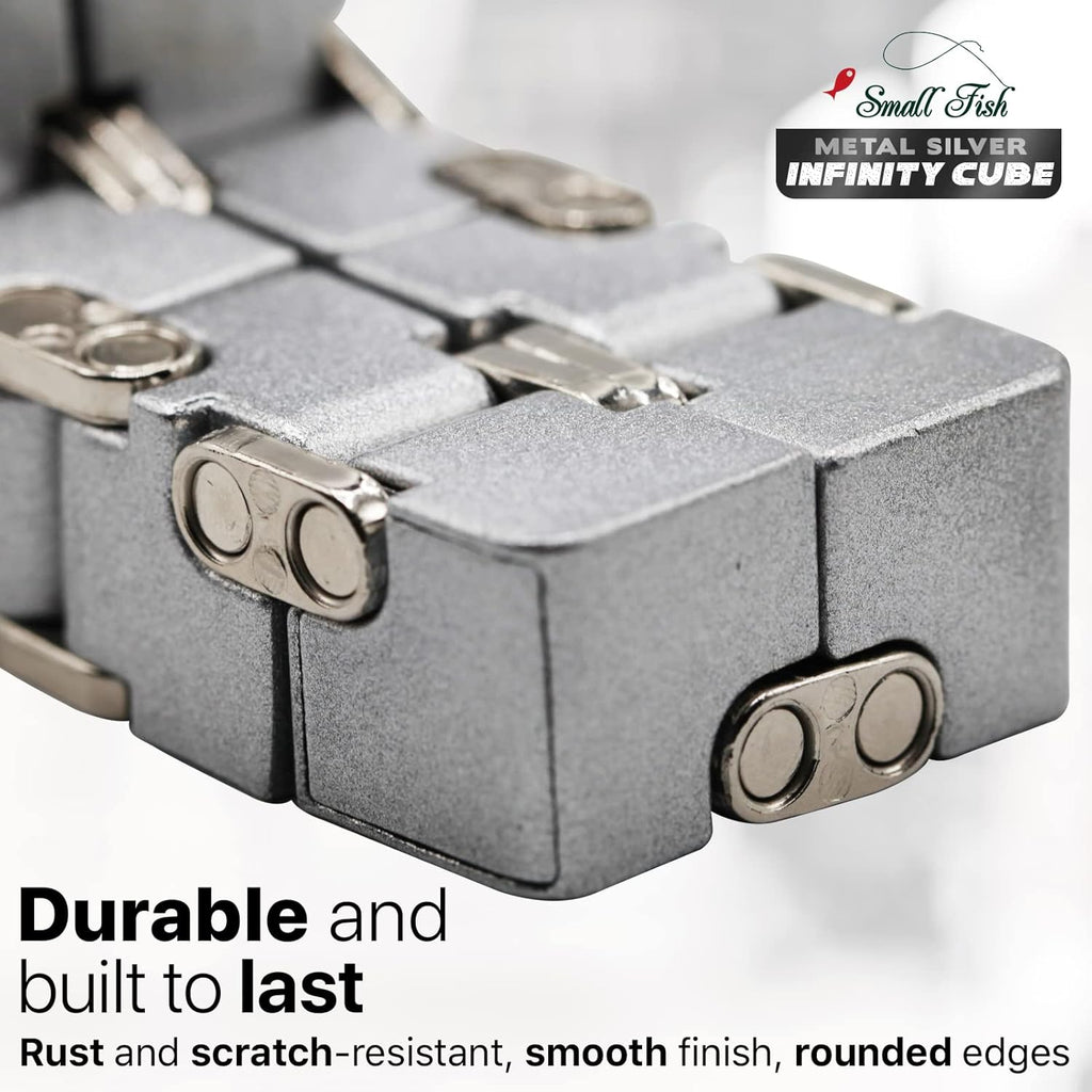 Metal Infinity Cube Toy for Kids, Teens, and Adults, Best Desk Gadget and Sensory Tool for Fidgeting, Anxiety, and Stress Relief, Cool Office Decor and Gift for Men in Metal Aluminum Fidget Toy