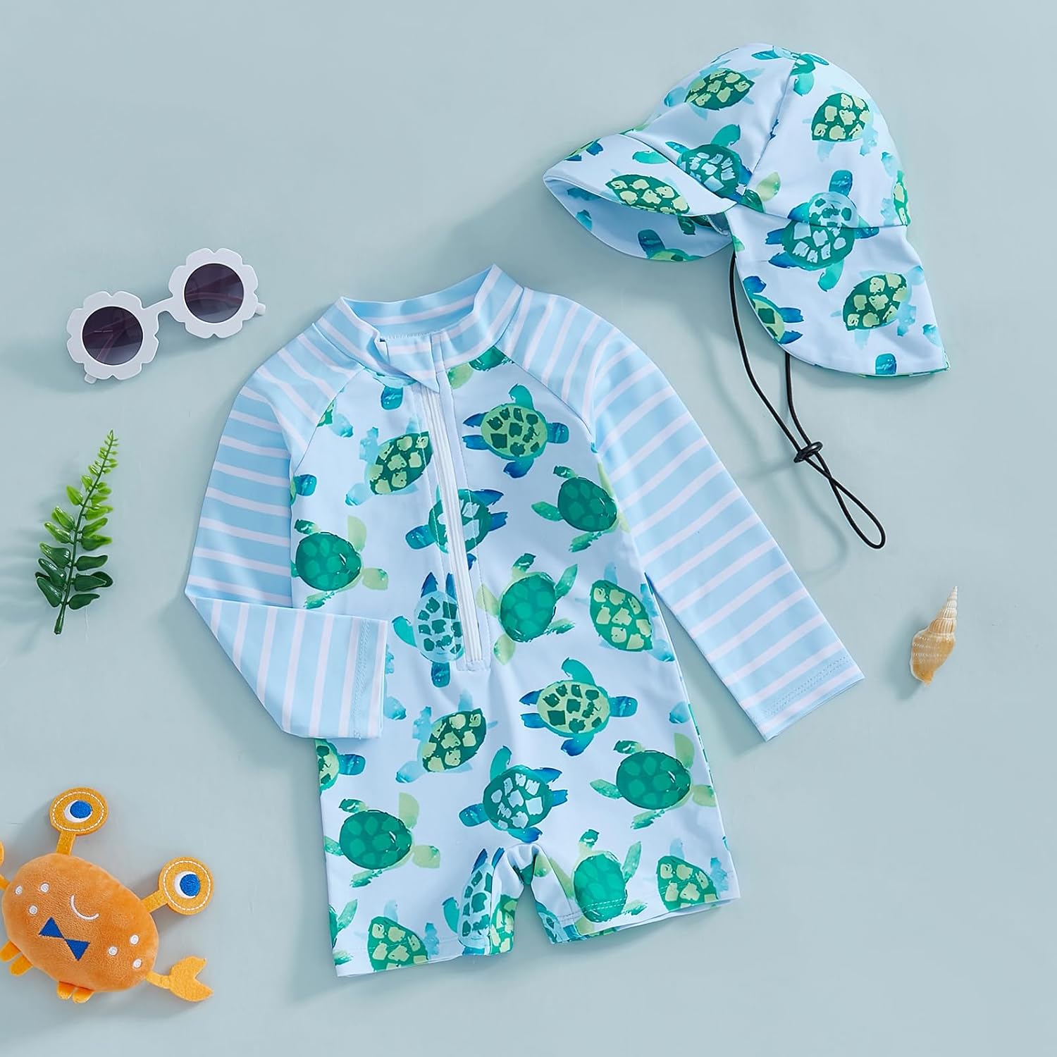 Hnyenmcko Baby/Toddler Boy Rash Guard Swimsuit Long Sleeve One Piece Zipper Swimwear Sunsuit Infant Bathing Suit Beachwear