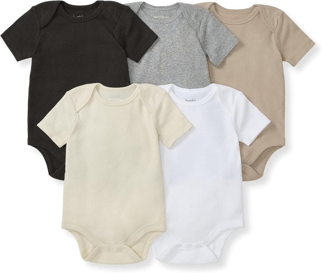 Burt's Bees Baby Unisex Organic Cotton Short and Long Sleeve Bodysuits, 5-Pack