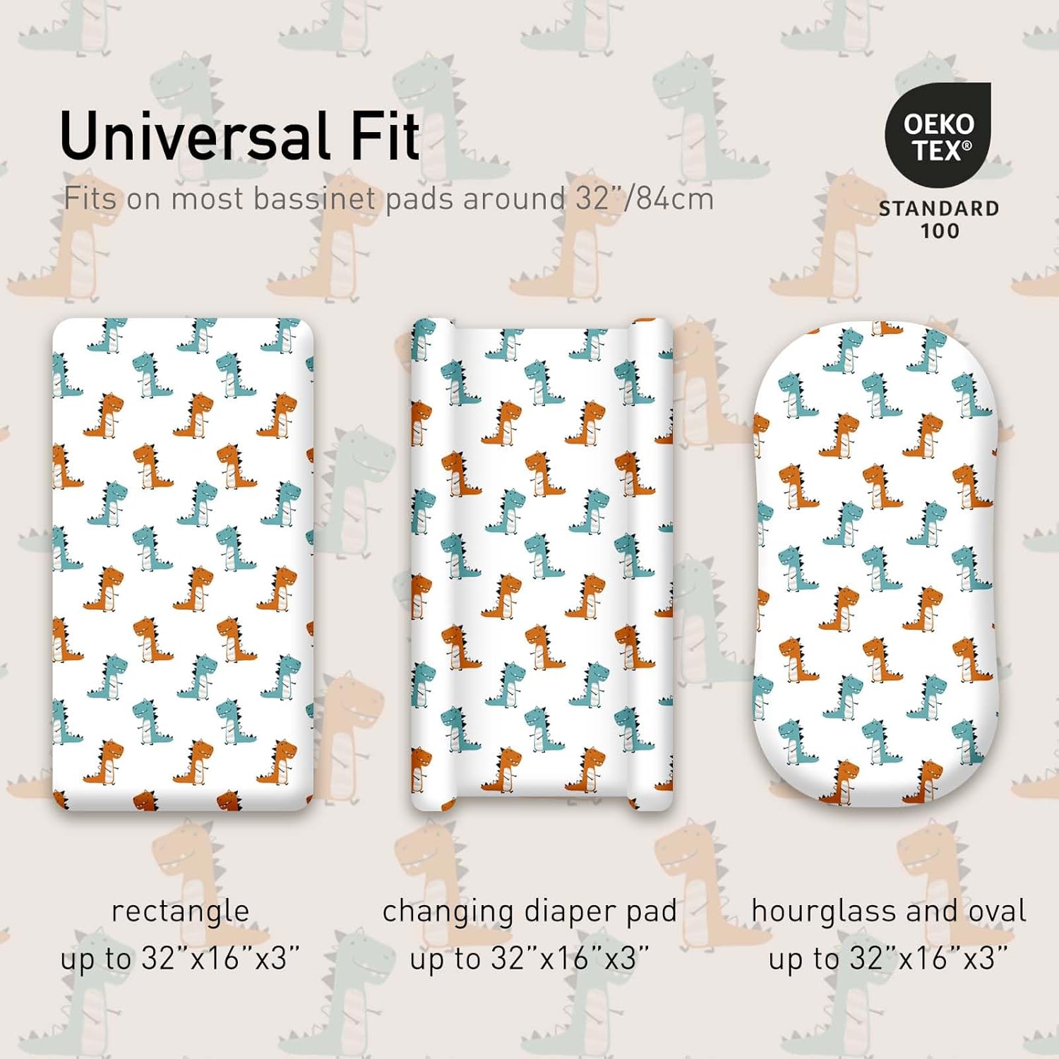 Gllquen Baby Bassinet Sheets 4 Pack, Breathable Cozy Fitted Mattress Sheet, Elastic Travel Crib Fashionable Floral Pattern, Standard Cradle Safe Sheets for Baby Boys Girls 32"x16"(Dinosaur)