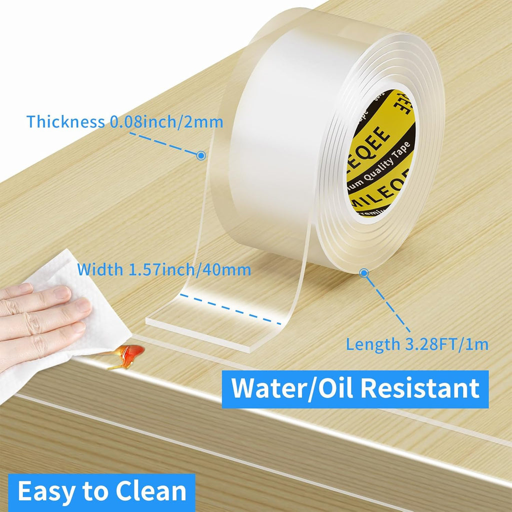 2Pack Clear Edge Protector Strip, 1.57in x 3.28FT(6.56FT Total), Sharp Edge Wrap Cover Tape, Self Adhesive Protective Corner Bumper Guards for Cabinet Door Desk Glass Table Bed Furniture, Kitchen