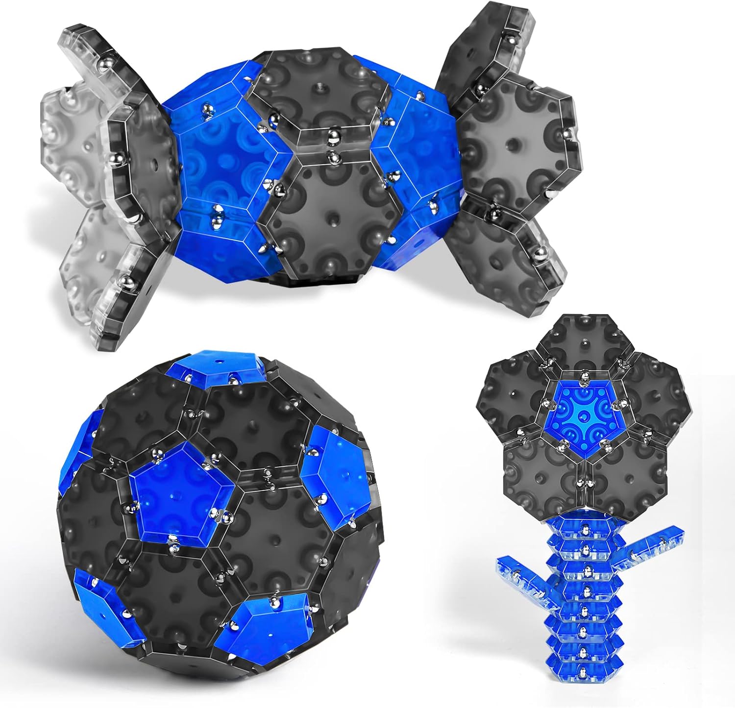 Fidget Sphere Toys of 32-Piece Set Magnetic Building Block Fun Executive Desk Toy Puzzles for Adults 14+ Years Old Boys and Girls-Fidget Blocks 3D-Grey and Blue