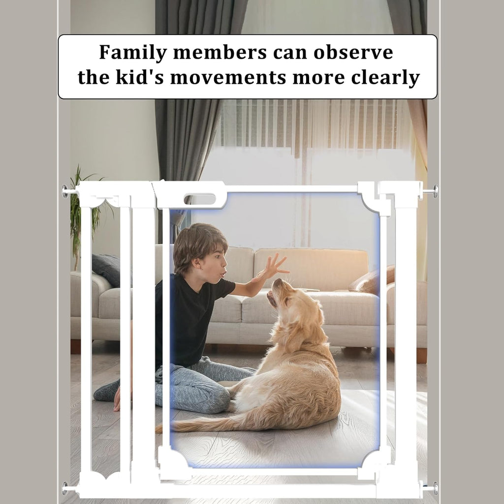 WAOWAO Clear Baby Gate for Stairs Modern Design Acrylic Auto Close Pet Gate, 29.52-47.24" Wide Safety Baby Gate for Doorways,White Clear Dog Gates Indoor, Hallways,Kitchen