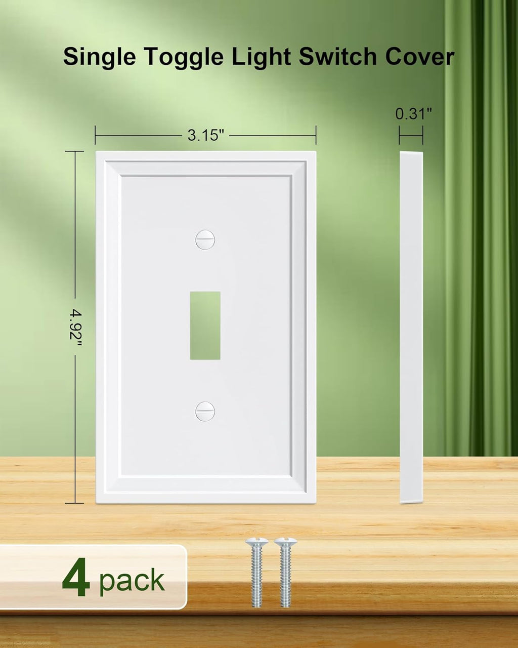 4-Pack Single Toggle Light Switch Covers Wall Plate, Pure White Decorative Switch Plate Covers, 1 Gang Natural Bamboo Fiber Wall Plate, Corrosion Resistant