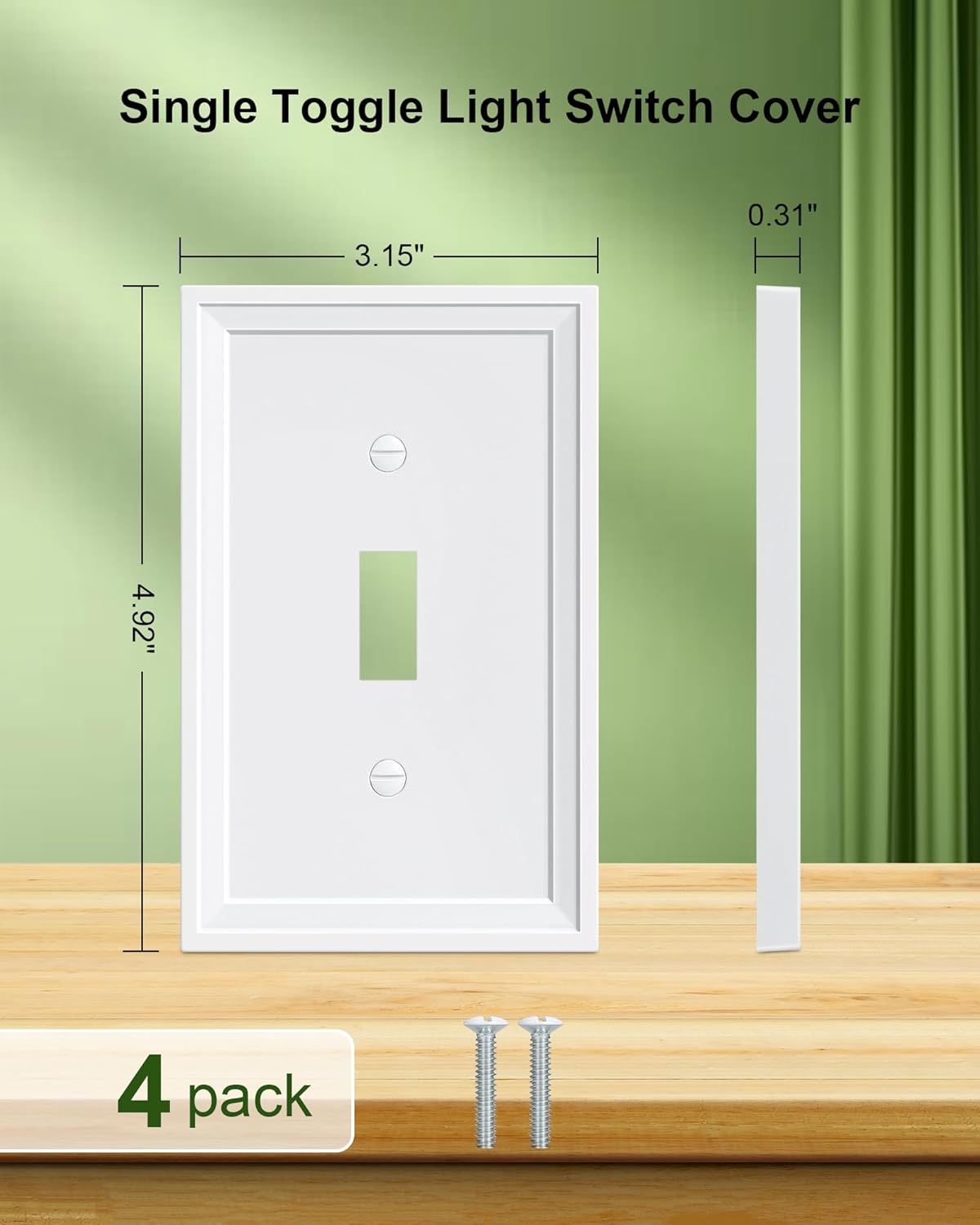 4-Pack Single Toggle Light Switch Covers Wall Plate, Pure White Decorative Switch Plate Covers, 1 Gang Natural Bamboo Fiber Wall Plate, Corrosion Resistant