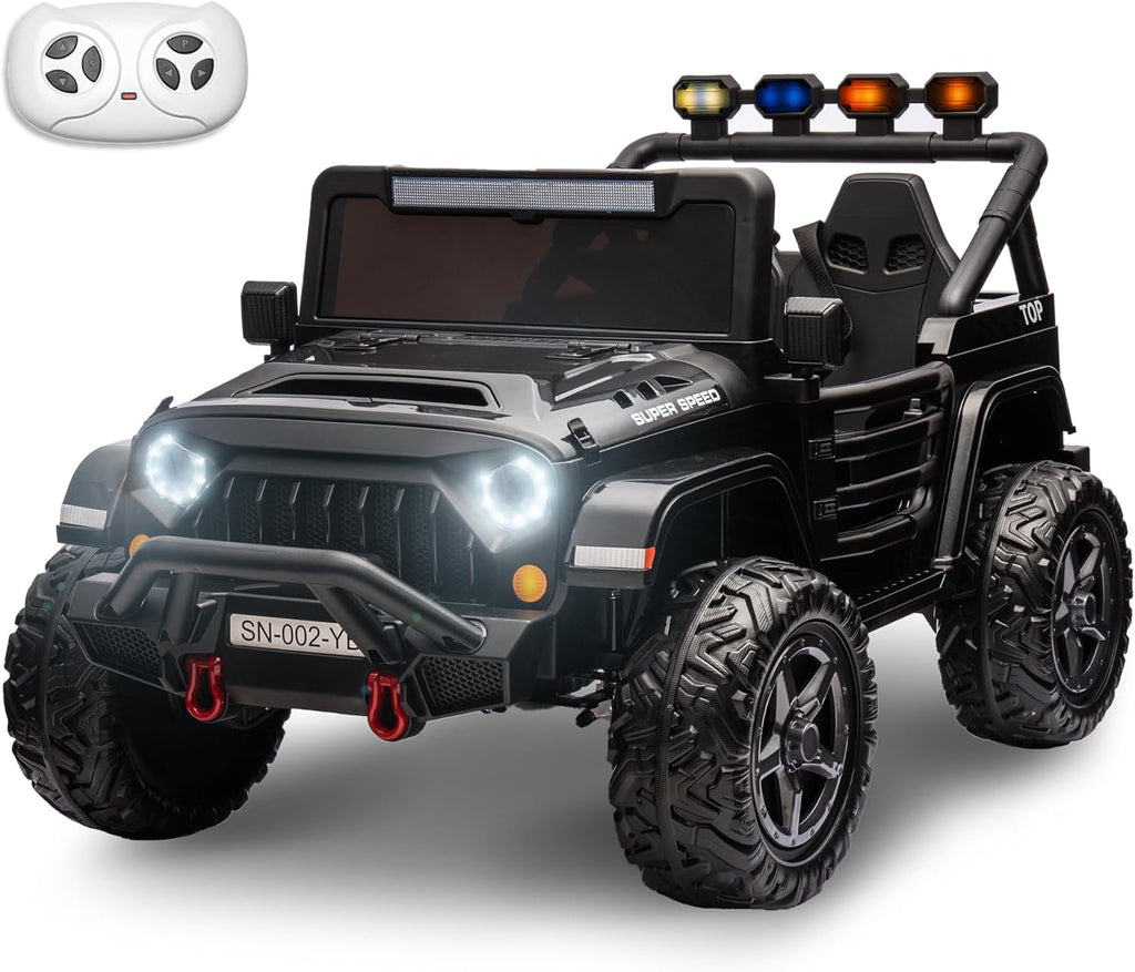 24V 2 Seater Ride On Truck with Remote Control 4WD Electric Car for Kids Ride On Car Battery Powered Ride On Toy Car with Music Player, LED Lights, Bluetooth, Rear Shock Absorber, Black