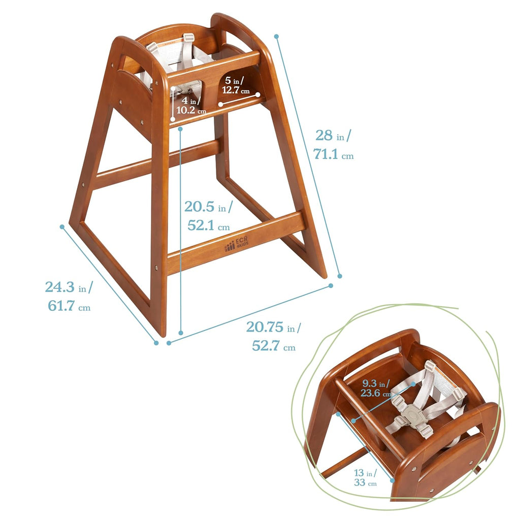 ECR4Kids ASATT Highchair, Toddler Chair, Dark Walnut
