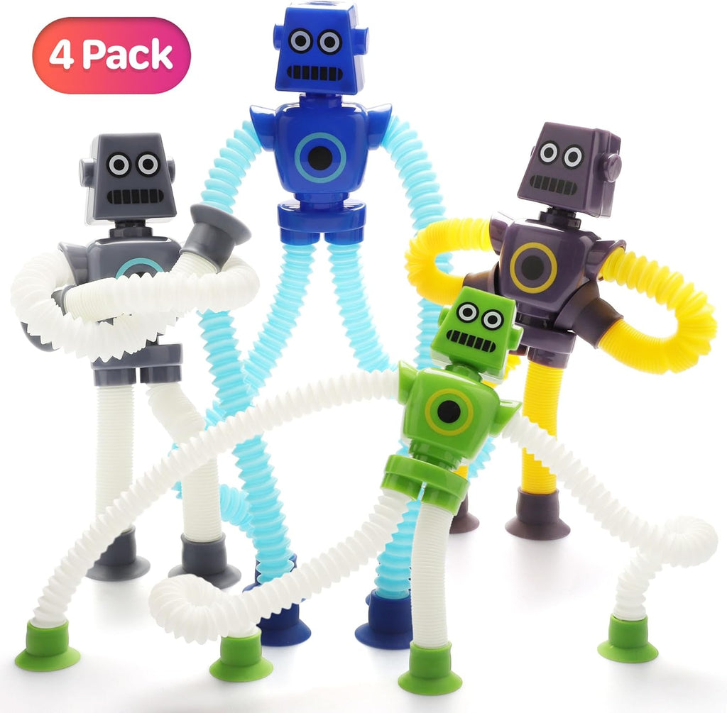 Boxgear 4 Pieces LED Shape Changing Robot Toy, Telescopic Pop Tubes Fidget Toys, Sensory Toys for Girls Boys (Robot)