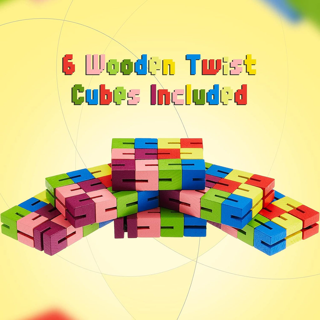 Wooden Toy Twist Block Cubes Puzzle Sensory Toys for Teens Party Favors for Boys and Girls (6 Pieces)