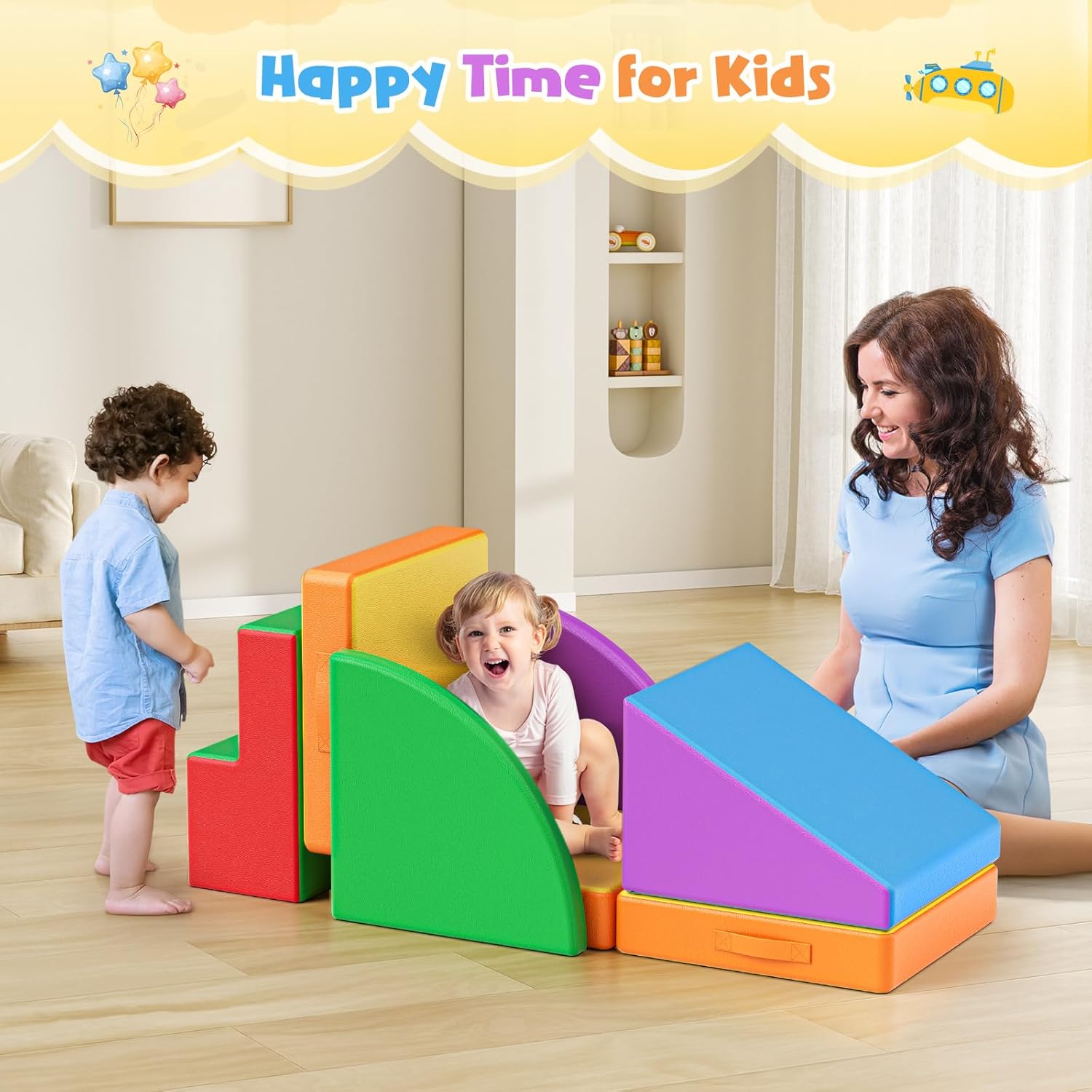 Lischwert Foam Climbing Blocks for Toddlers 1-3, 5pcs Foldable Soft Play Set with Crawling Exploration Toys - Indoor Infant Safe Blocks for Baby Gym & Toddler Playground