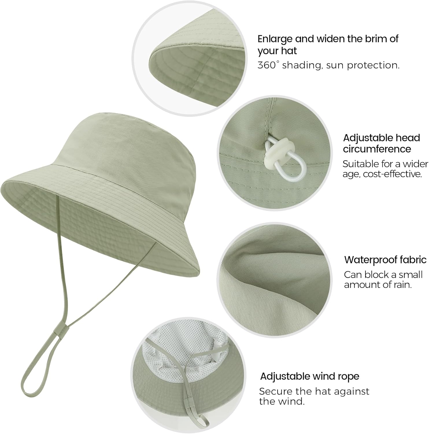 Baby Sun Hat 0-6 Years Toddler Boys Girls Adjustable Bucket Hats Kids Bucket Hats UPF 50+ Wide Brim Beach Swim Pool