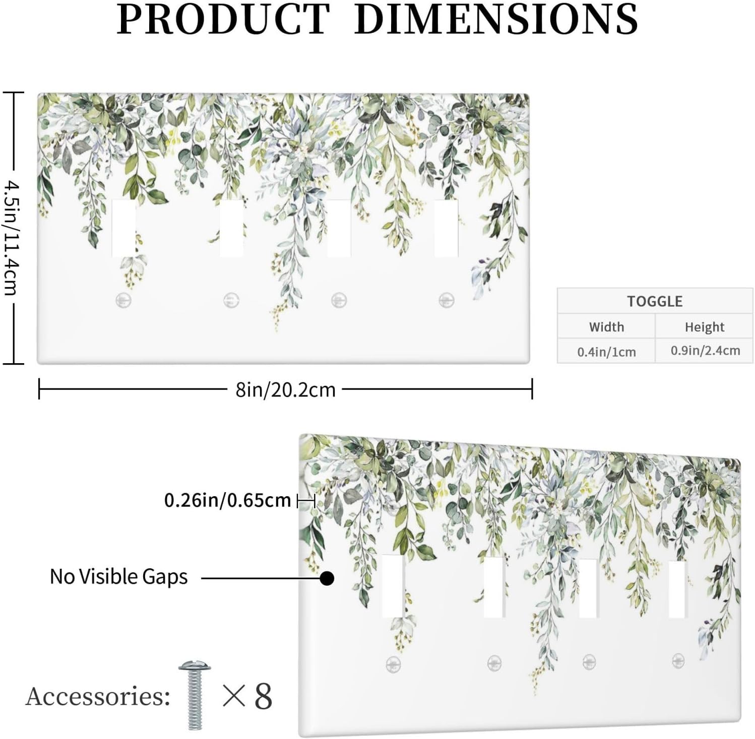 Light Switch Covers Boho Farmhouse Flower Leaf Sage Green Quad Toggle Electrical Faceplate 4 Gang Wall Plate Decorative Switch Plates for Bedroom Cabin Decor