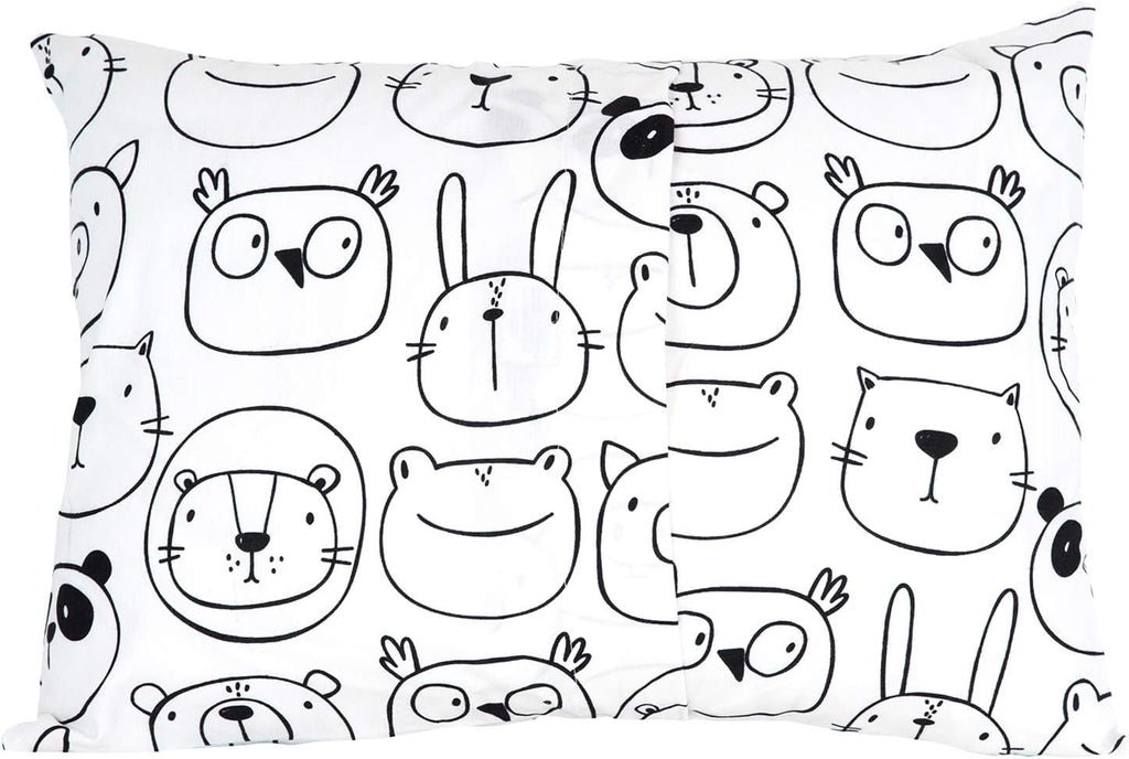 100% Cotton Toddler Pillowcase by ADDISON BELLE - Fits Both 13"x18" and 14"x19" Pillows - Soft, Durable & Breathable (Monochrome Animals)