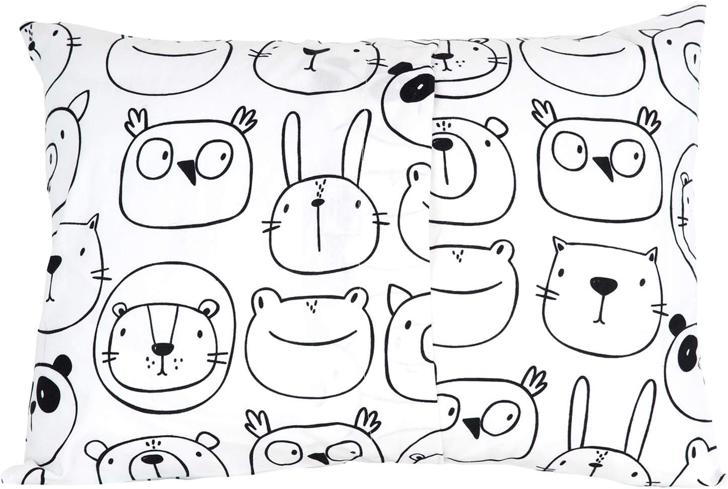 100% Cotton Toddler Pillowcase by ADDISON BELLE - Fits Both 13"x18" and 14"x19" Pillows - Soft, Durable & Breathable (Monochrome Animals)