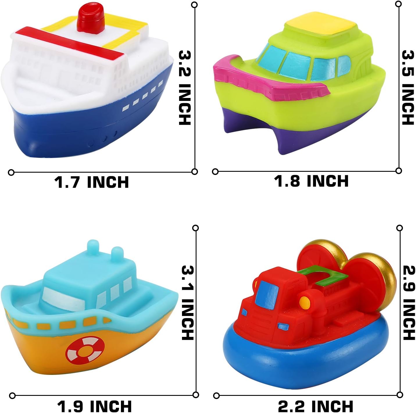 Bath Toys, 6 Packs Light up Boat Floating Rubber Set, Flashing Color Changing Light in Water, Tub Gift for Baby Infant Toddler Child Kid, Bathtub Ship Toy for Bathroom Shower Game Swimming Pool Party
