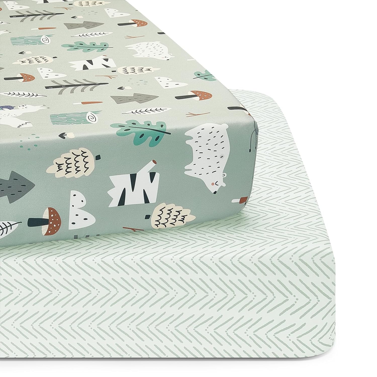 TILLYOU Baby Crib Sheets for Boys Girls, Super Soft Toddler Bed Sheets, 2 Pack Sheets for Standard Crib Mattress 28x52in, Jungle Walk and White Stripes