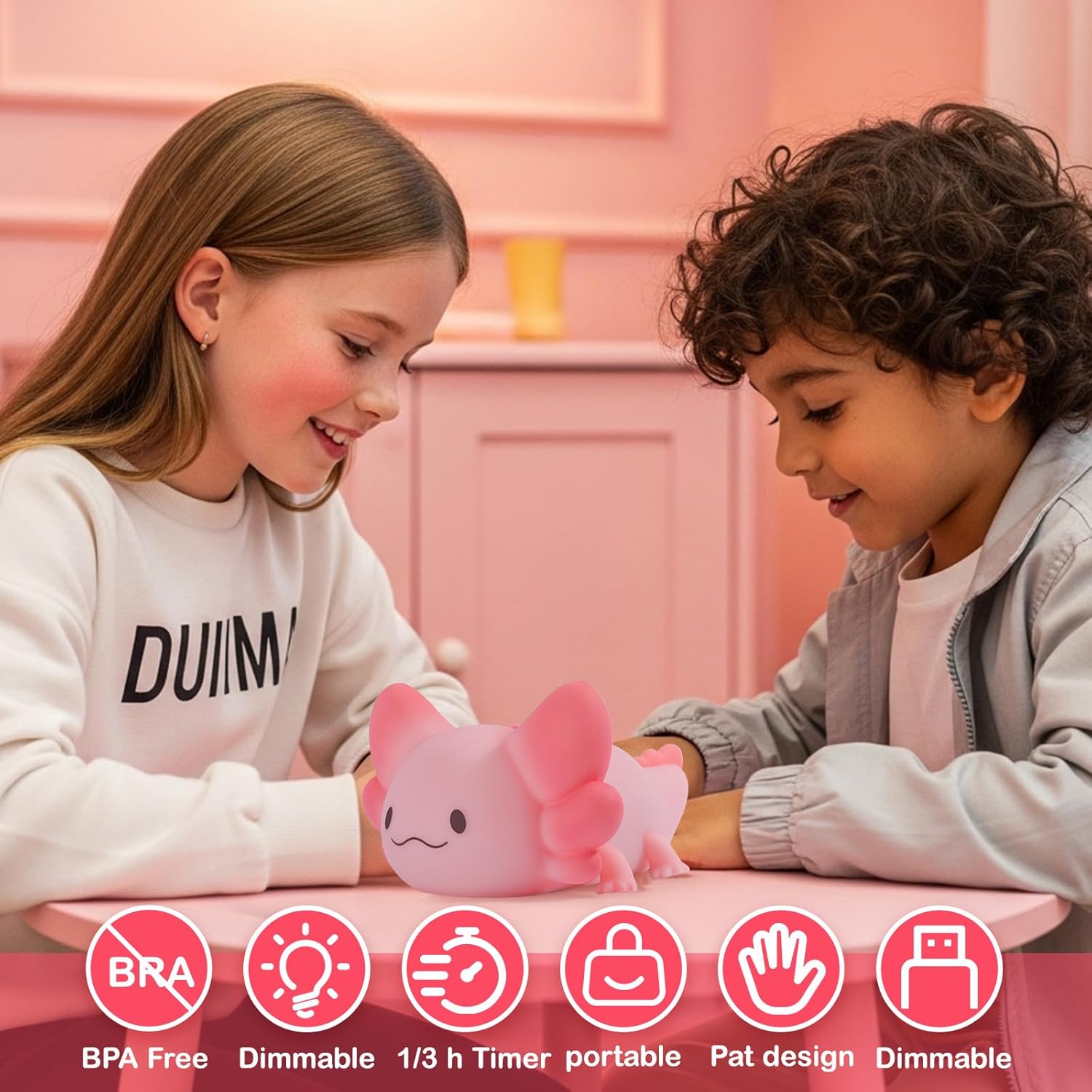 ZKLiLi Axolotl Night Light Kids Nightlight,Squishy Cute Lamp Dimmable Childrens Night Light Baby with Timer & 16 Colors,Rechargeable Bedroom Smart LED Bedside Lamps Toddler Night Light Newborn