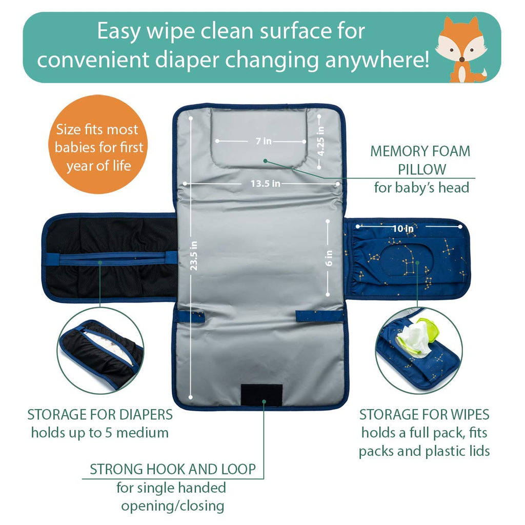 Baby Changing Pad by Lil Fox. Portable Changing Pad for Baby Diaper Bag or Changing Table Pad. One-Hand Diaper Change Pad. Baby Shower Gifts, Newborn Baby Essentials, Unisex Baby Stuff