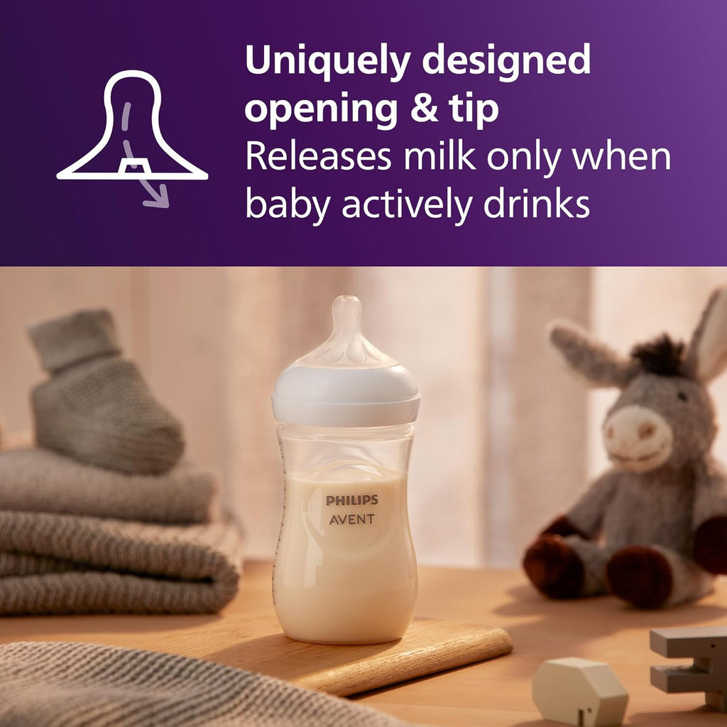 Philips Avent Natural Baby Bottles with Natural Response Nipples (Medium Flow, Flow 3), with Seahorse and Starfish Design, 9oz, 4-Pack, SCY903/68