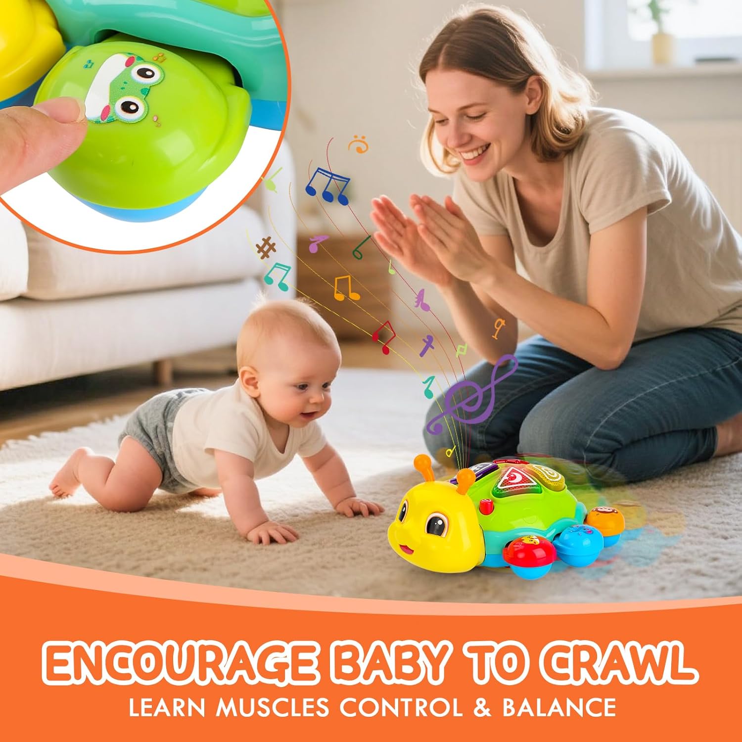 Musical Baby Toys, Infant Light up Music Toys Tummy Time Development, Crawling Toy for 6 7 8 9 10 11 12+ Month Old, Christmas Birthday Gifts for Babies