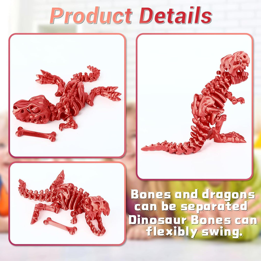 3D Printed Dinosaur Bones Tyrannosaurus Rex Skeleton with Movable Joints, 3D Model Skull T-Rex, Flexible Articulated Dinosaur Fidget Toys Adults for Autism/ADHD