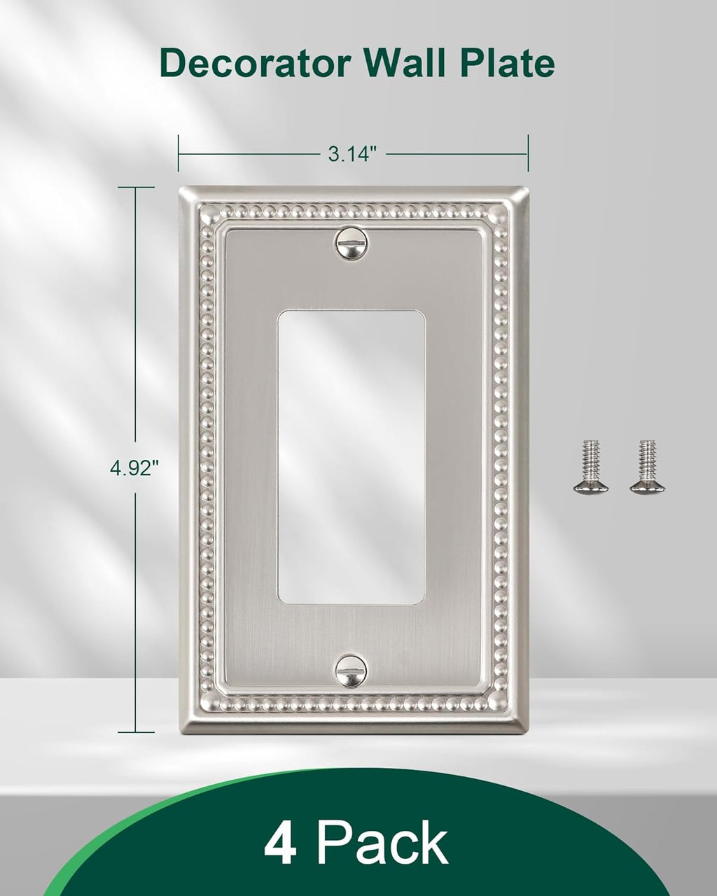 4-Pack Decorator Outlet Cover Plate, Decorative Switch Plates and Outlet Covers, Brushed Nickel Metal Wall Plates for Electrical Outlets, Receptacle, GFCI Outlet, Dimmer Switch