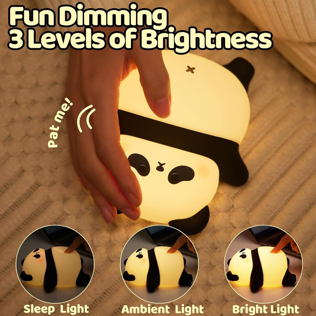 Rechargeable Cute Panda Night Light, 3 Level Dimmable Nursery Nightlight with Timer, Silicone Light Cute Animal Night Lamp for Breastfeeding Toddler Baby Kids Decor, Squishy Lamps Girls Panda Gifts