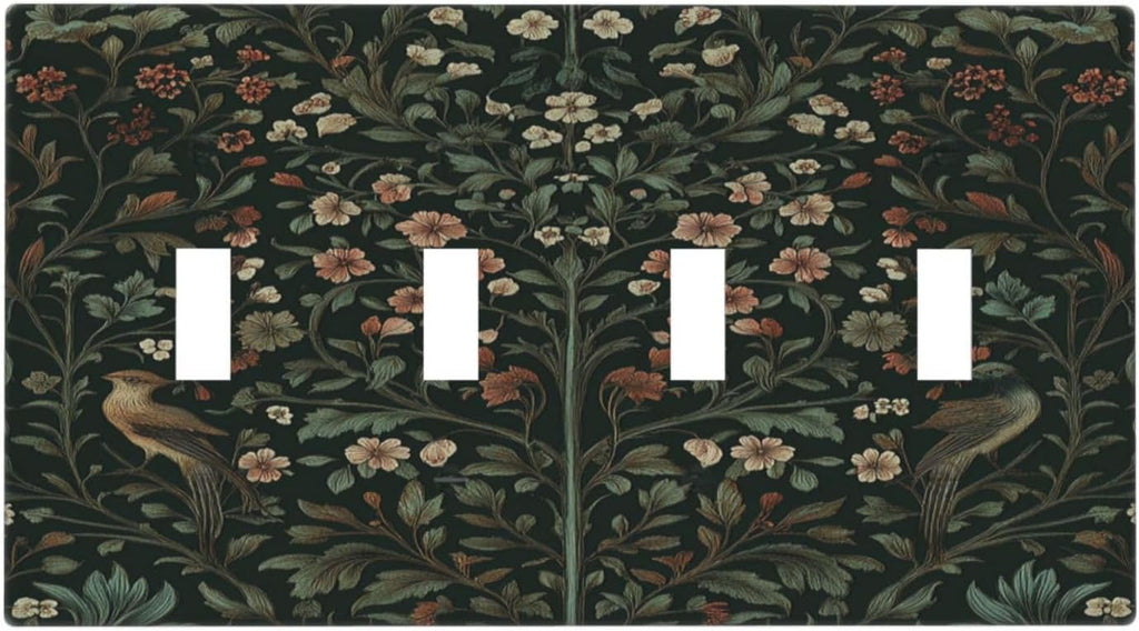 Light Switch Covers Vintage Morris Colorful Flower Green Leaf Quad Toggle Electrical Faceplate 4 Gang Wall Plate Decorative Switch Plates For Bed Room Living Room Decor