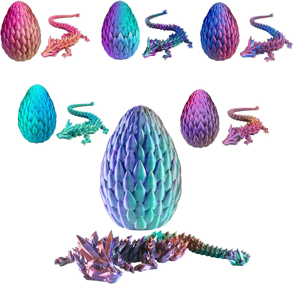 Dragon Eggs with Dragon Inside, 16.5 Inch Large 3D Printed Dragon Egg Articulated Dragon Crystal Dragon Executive Desk Toys Fidget Toy for Autism/ADHD (Red Gold Purple, only Dragon)