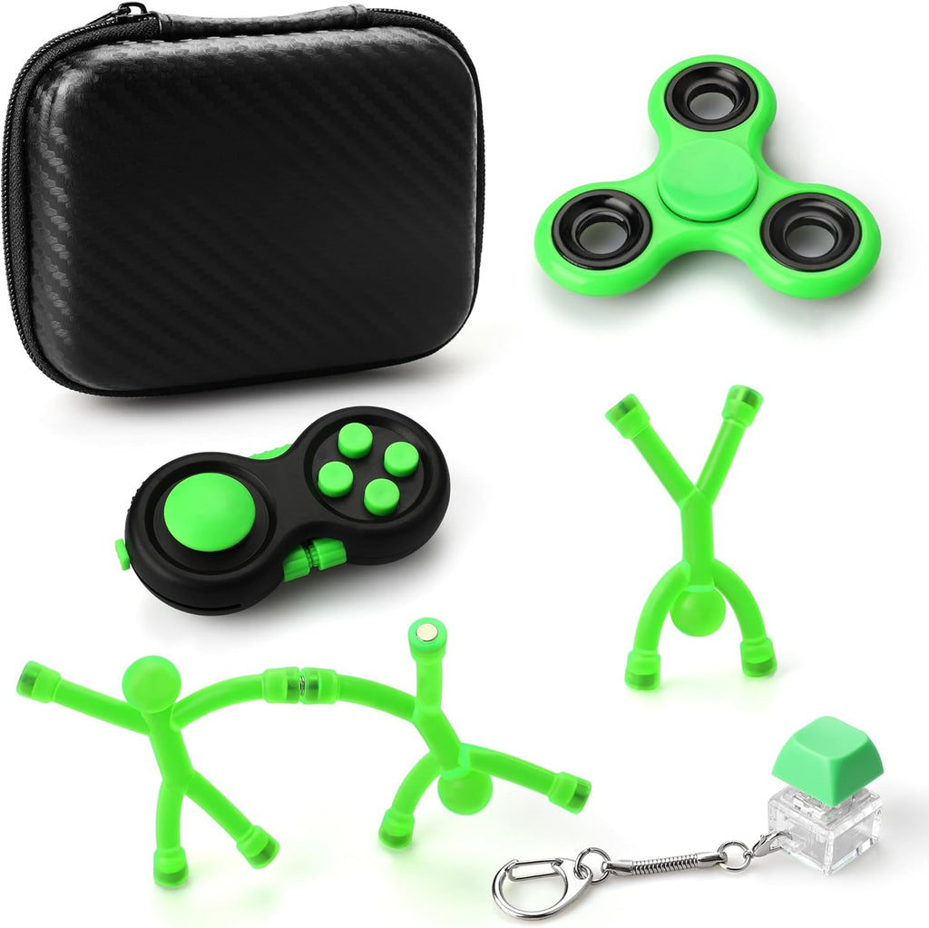 Fidget Toy Pack, Fidget Toy Adults, Party Favor Toys for Kids with Fidget Spinner, Fidget Keychain Keyboard, Fridge Magnets Men, Fidget Pad (Green)