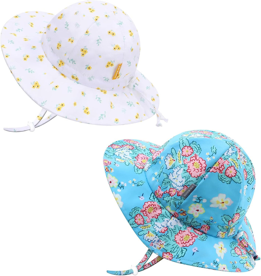 UPF 50+ Baby Bucket Hat - Wide Brim Sun Protection Beach Cap for Girls - Cute & Adjustable Toddler Hat