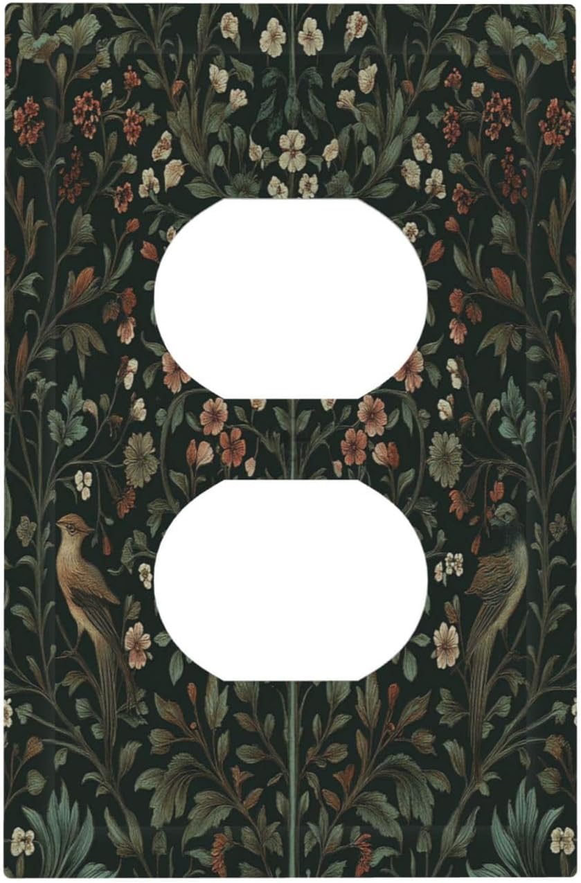 Outlet Covers Vintage Morris Colorful Flower Green Leaf 1 Gang Duplex Light Switch Cover Decorative Switch Plates Electrical Receptacle Faceplate Wall Plate For Bed Room Living Room