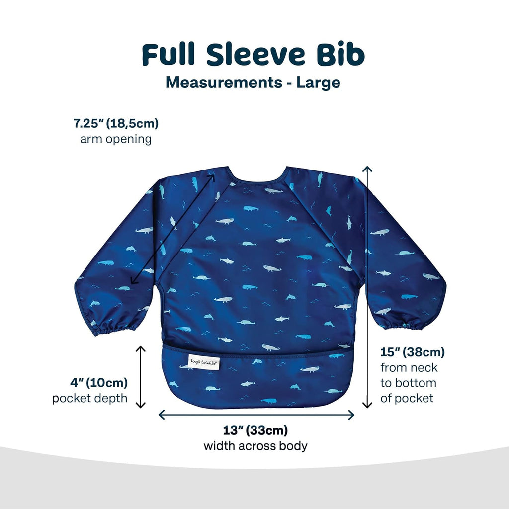 Tiny Twinkle Mess Proof Baby Bib,Waterproof Smock Baby Bib for Eating,Machine Washable Long Sleeve Bib,Baby Led Weaning,Toddler Bib,BLW Supplies(Ocean Life, Large 2-4 Years)