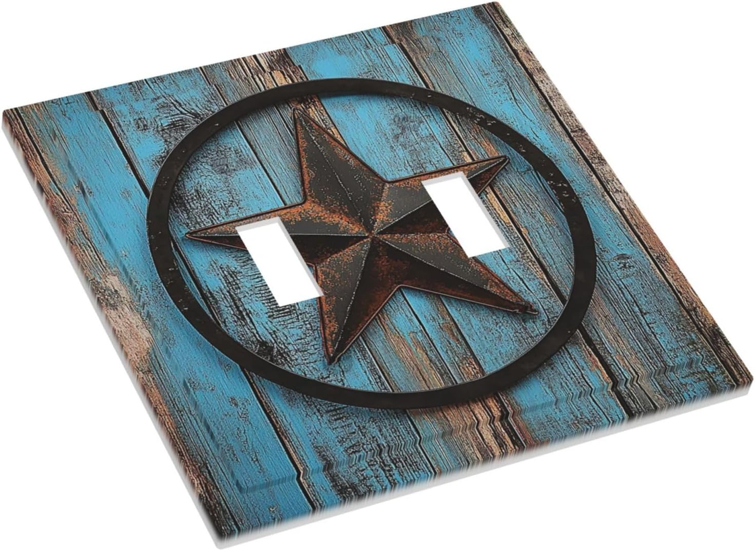 Decorative Switch Plates Rustic Wood Country Barn Texas Star On Teal 2 Gang Double Toggle Outlet Light Switch Cover Wall Plate Electrical Faceplate For Farmhouse Cabin Decor