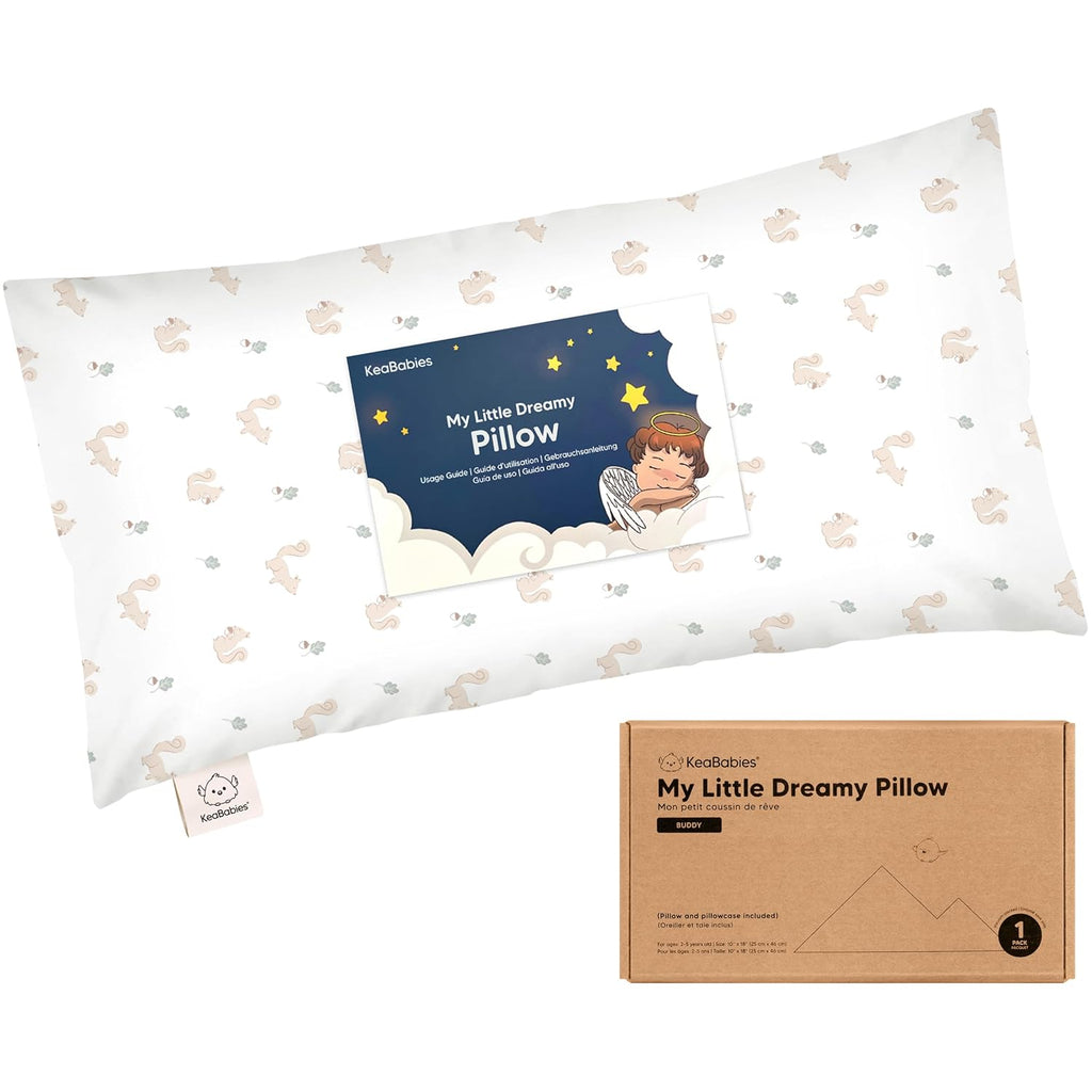 Toddler Pillow with Pillowcase - 10x18 My Little Dreamy Kids Travel Bed Pillows for Sleeping, Organic Cotton Small Pillowcase, Soft & Breathable, Machine Washable, Toddlers 2-5 Years Old (Nibbles)