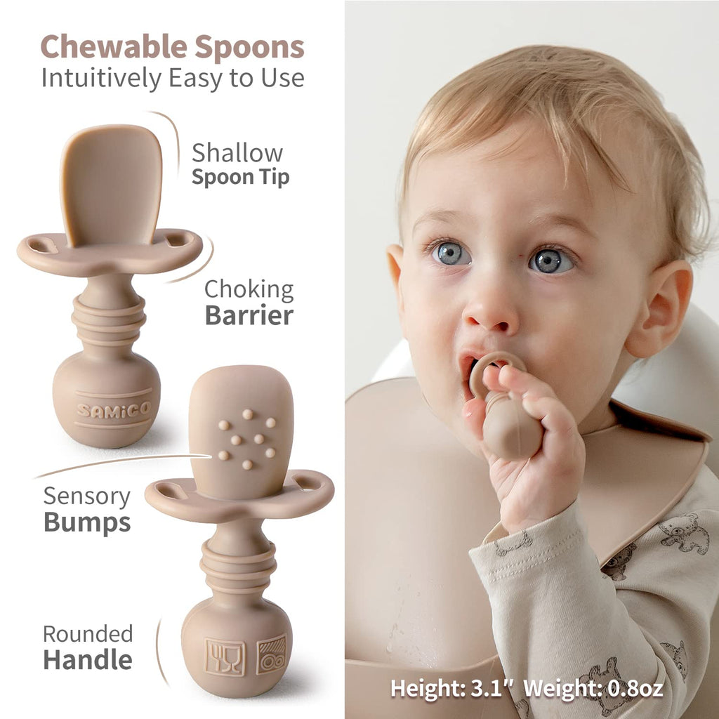 SAMiGO Silicone Baby Feeding Set, Baby Led Weaning Supplies, Suction Bowl Plate Bib Cup Self Feeding Spoons, Solid Food Eating Essentials, First Stage Utensils, 6+ Months