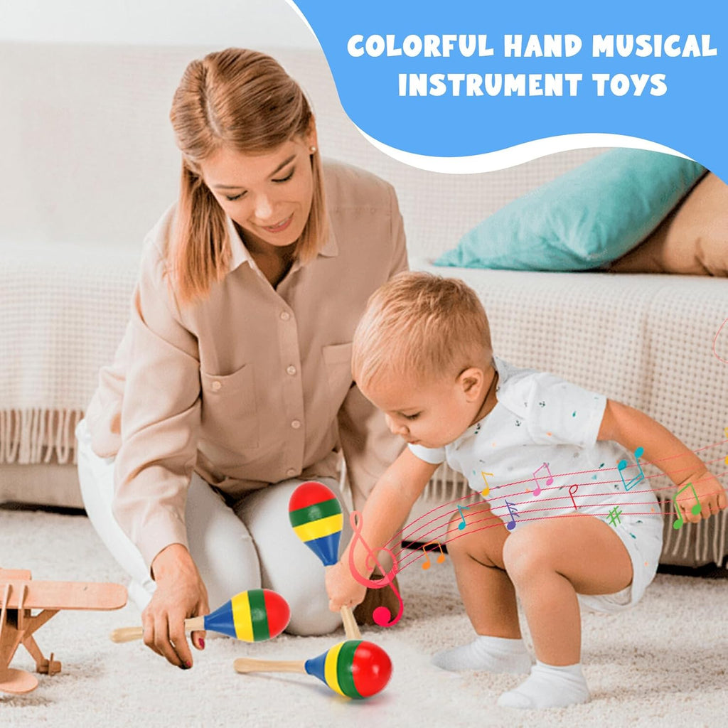 2 Pcs Maracas, Hand Percussion Rattles for Kids, Wooden Rumba Shaker Hand Musical Instruments with Clear Rhythm for Kids Adults Playing (Colorful)