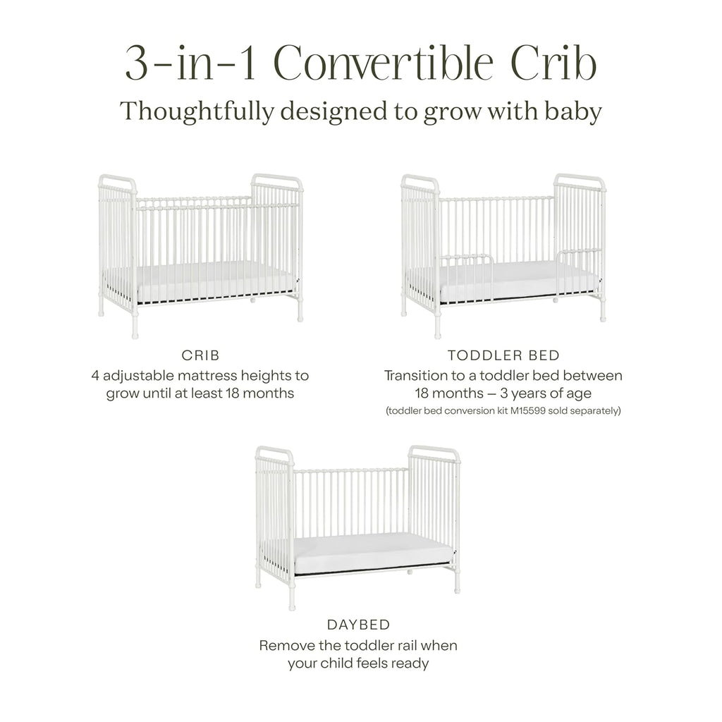 Namesake Abigail 3-in-1 Convertible Metal Crib in Washed White, Greenguard Gold Certified