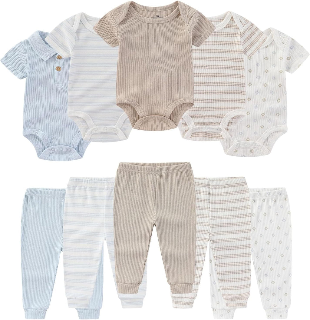 Baby Bodysuit and Pant Set Summer Ribbed Mix Match Infant Boy Girl Clothes Outfits