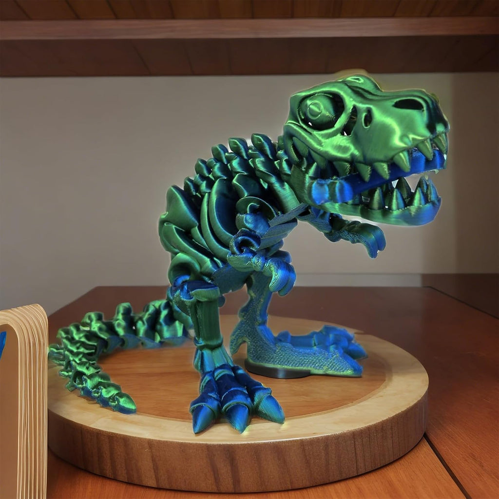 3D Printed Dinosaur Bone Skeleton Tyrannosaurus Rex with Movable Jaw Fidget Dinosaur Toys Full Articulated Dinosaur Executive Desk Toys Home Office Decor, Green