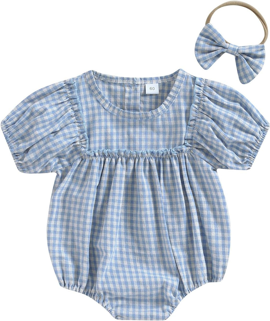 Douhoow Infant Baby Girl Plaid Romper Baby Sweatshirt Romper Ruffle Festival Clothes Fall Winter Outfits with Headband
