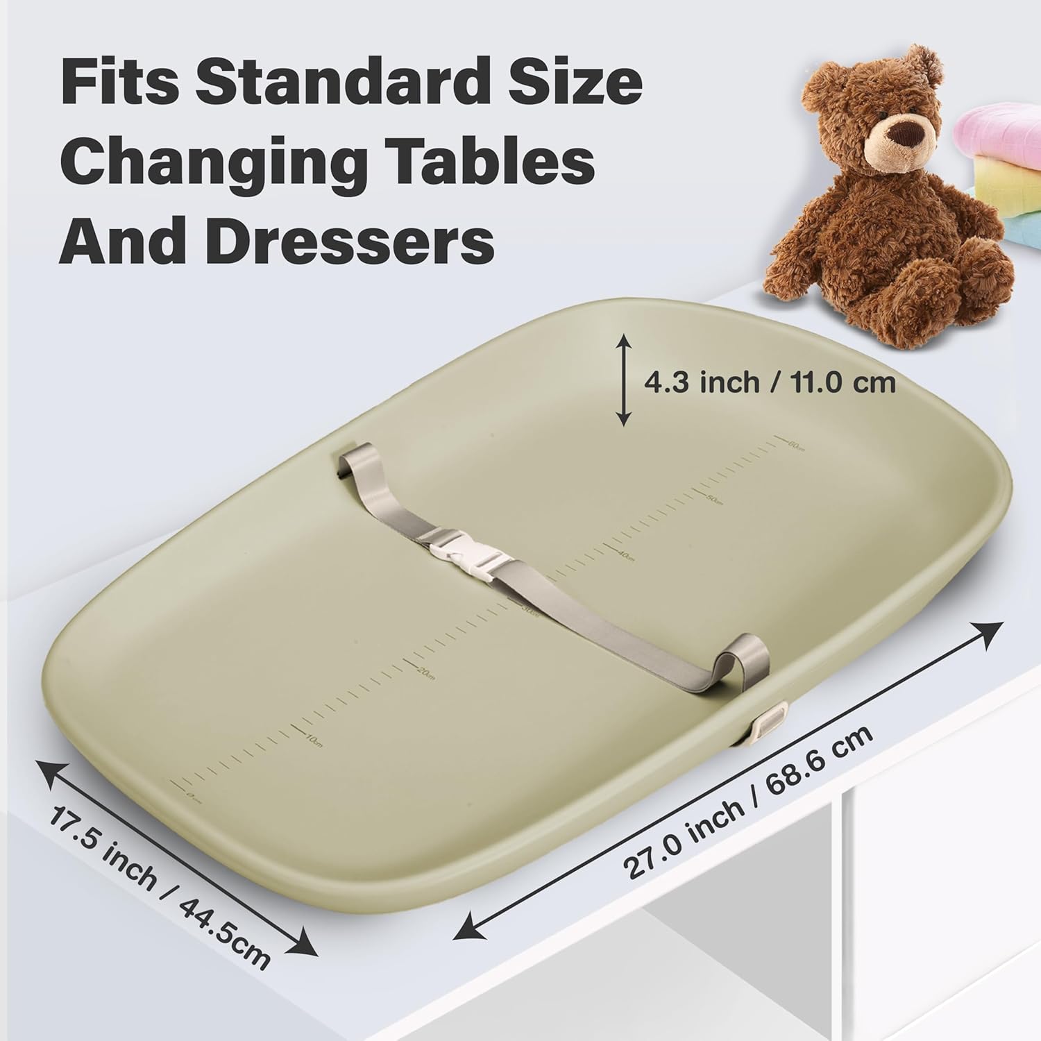 Baby Changing Pad, Soft, Lightweight and Portable, Waterproof and Easy to Clean, Large EVA Cushion for Comfort with Height Scale and Anti Slip Bottom (Oliver Green with Scale)