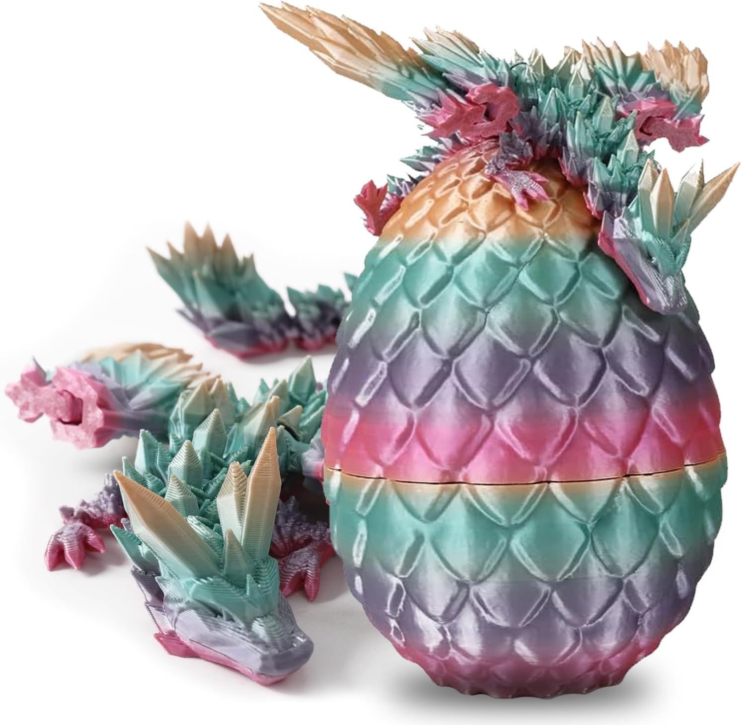 3D Printed Dragon Egg Crystal Dragon Fidget Toy Full Articulated Dragon Mystery Dragon Eggs with Dragon Inside Home Office Desk Decor Gifts Toys (Laser Colorful)