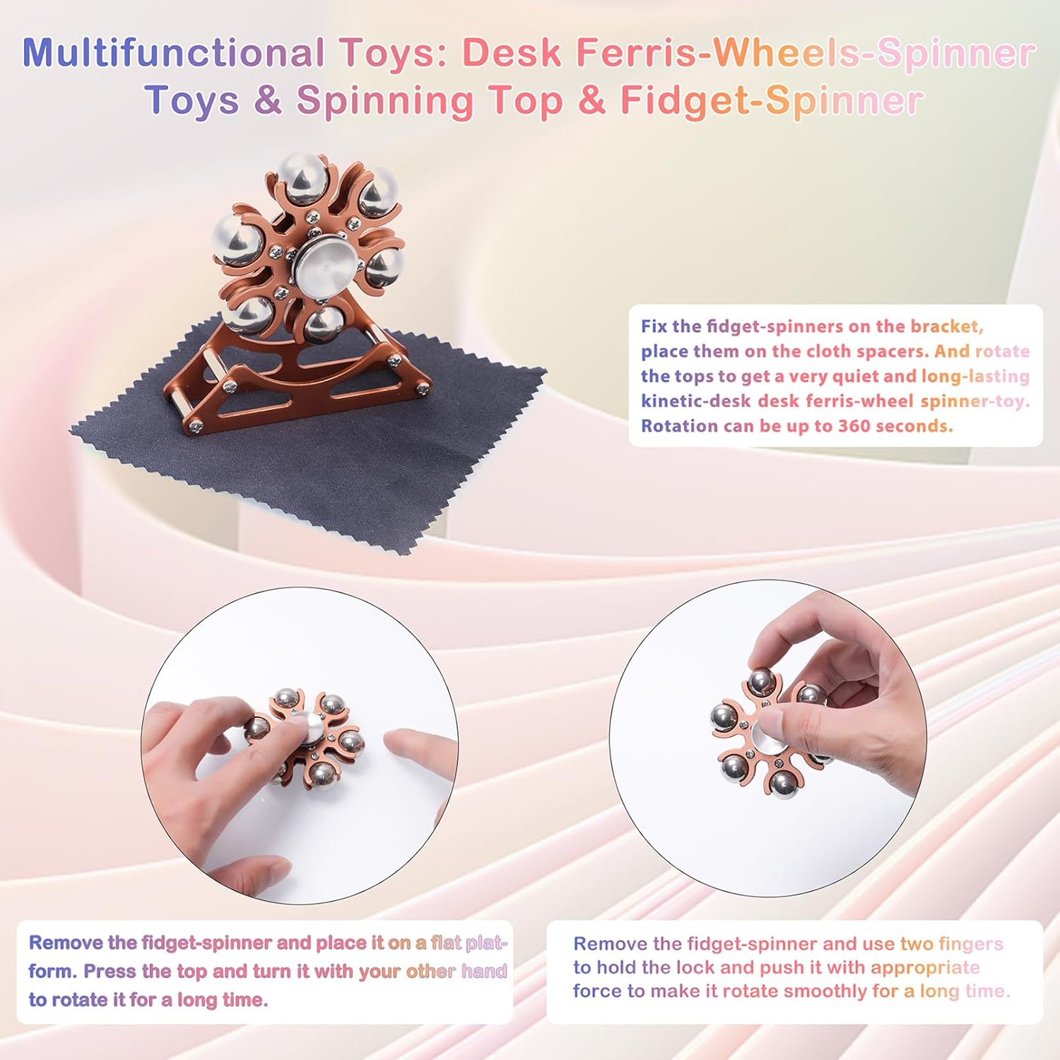 Desk-Fidget-Toys Ferris-Wheels-Spinner: Metal Kinetic-Fidget-Spinner 4mins, EDC-Toy Cool-Gadgets for School Office Christmas, ADHD Tools Gift Cool-Stuff Stress Relief Gift for Kid Children Teen Adult