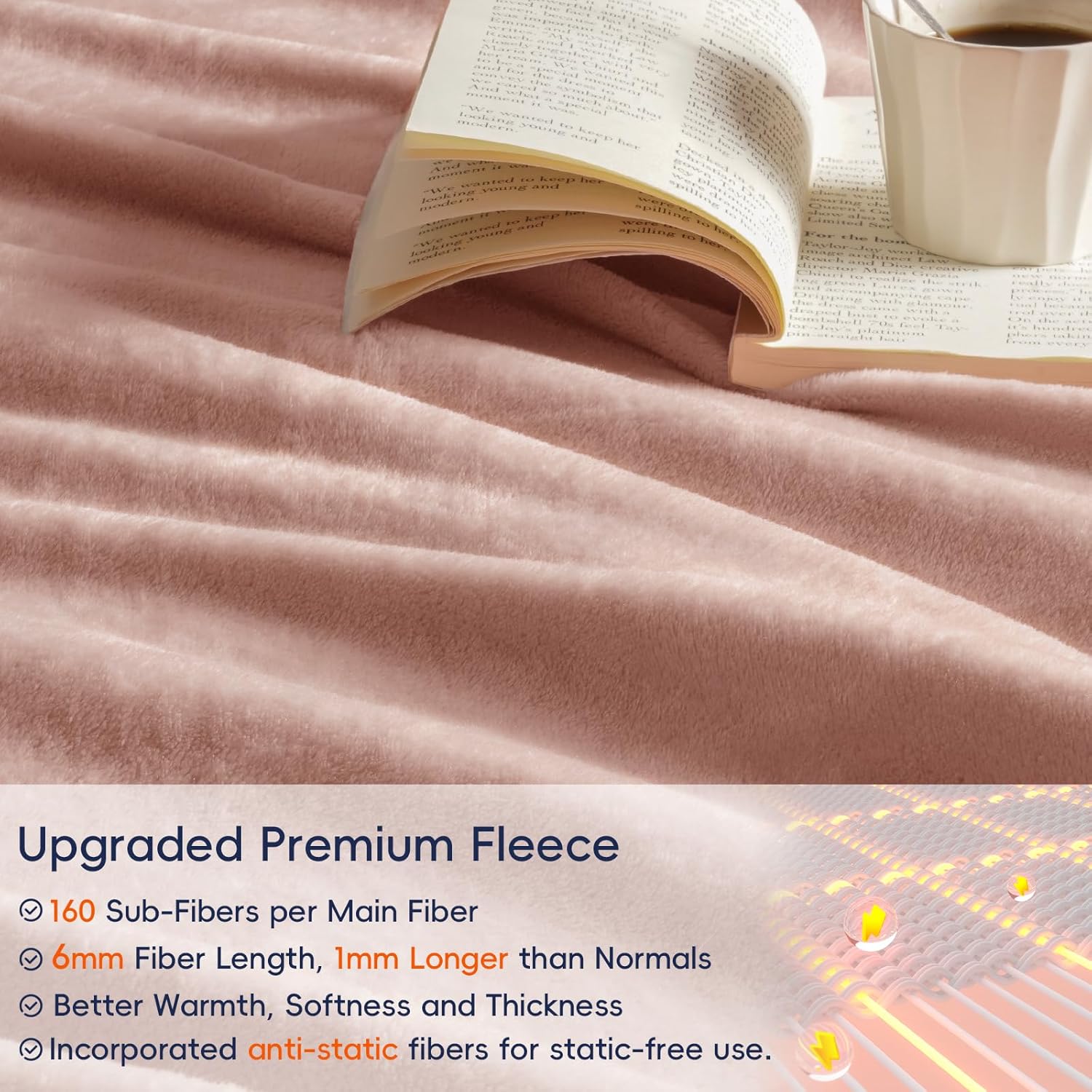 PHF Ultra Soft Fleece Blanket Queen Size, No Shed No Pilling Luxury Plush Cozy 300GSM Lightweight Blanket for Bed, Couch, Chair, Sofa Suitable for All Season, 90" x 90", Rose Pink