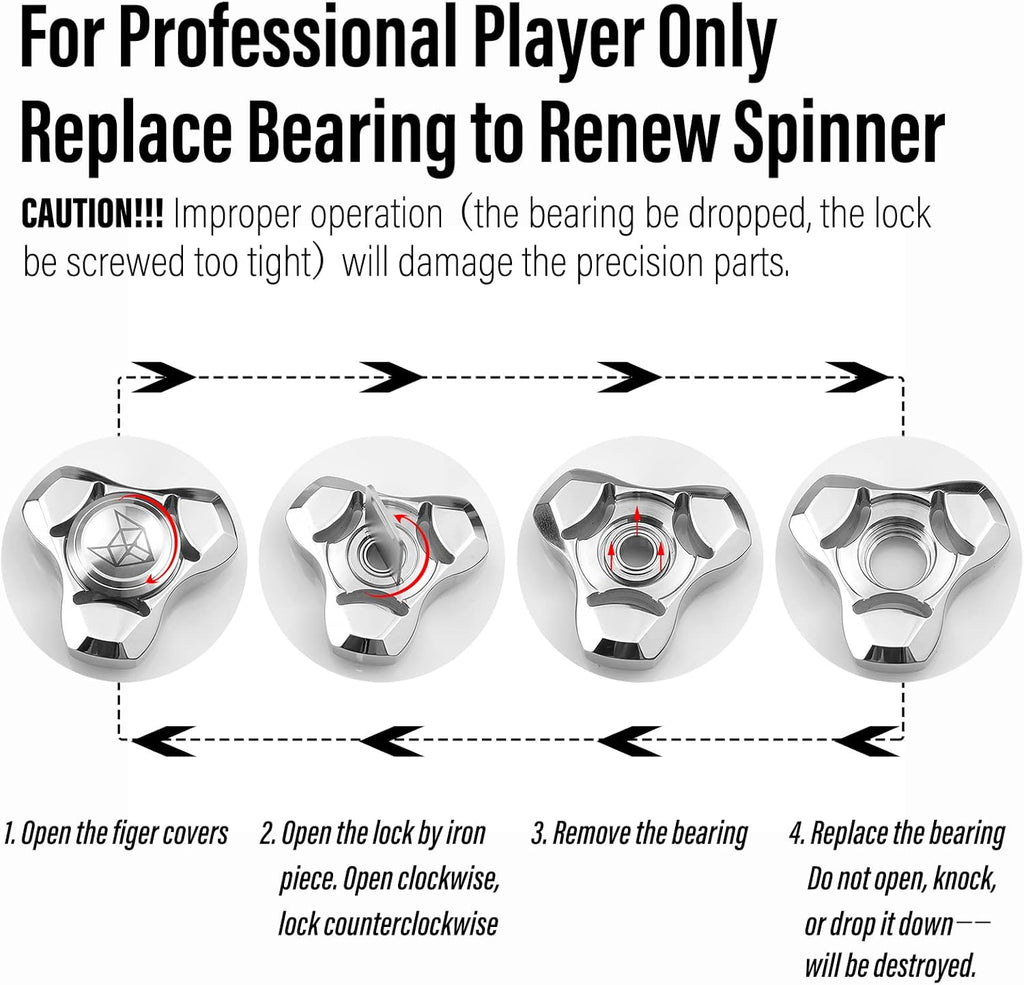 FREELOVE Metal Fidget Spinner, Stainless Steel Heavy, Long Spinning Toys, Cool Silent, Small Mini Fox Figette Spiner for Adults Men Anxiety, Quiet Bearing, Black