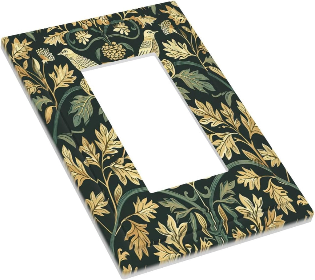 Decorative Outlet Covers William Morris Vintage Botanical Birds Golden Green Leaves 1 Gang Single Rocker Light Switch Cover Plate Wall Plates GFCI Faceplate for Bedroom Home Decor